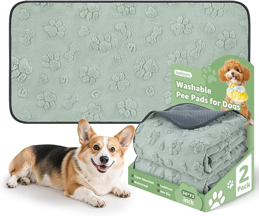 LOOBANI Reusable Pee Pads for Dogs, Hallway Runner, Floor,36"x72",2 Pack | Washable Puppy Pads, Super Absorbent, Waterproof, Leakproof, Non Slip, For Potty Training, Crates, Whelping, Beds, Couches