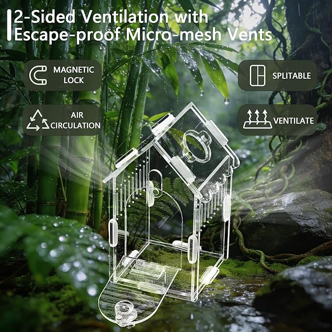House-Shaped Acrylic Insect Terrarium & Reptile Habitat Kit - Multi-Purpose Bug Enclosure for Jumping Spiders, Praying Mantises & Frogs - Clear Acrylic Insect Cage with Ventilation, Easy Maintenance