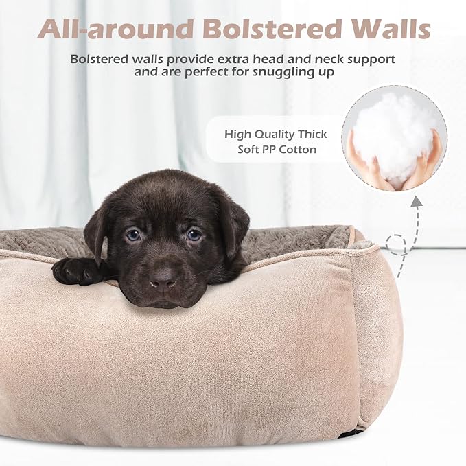 Medium Dog Bed for Large, Small Dogs - Rectangle, Washable, Orthopedic, Soft, Calming, Durable Pet Cuddler with Anti-Slip Bottom (M: 25"x21"x8")