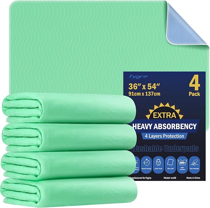 4 Pack 36” x 54” Extra Heavy Absorbency Washable Underpads Bed Pads | WaterProof Nursing Pads Incontinence, Reusable Washable Pee Pads for Dogs, Diaper Changing & Adults, Mattress Protector