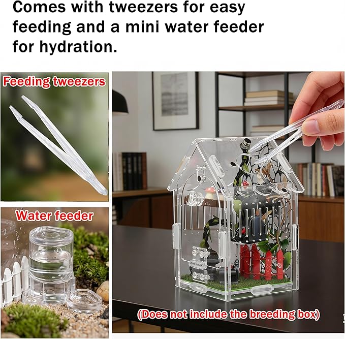 20Pcs Jumping Spider Enclosure Accessories Kit, Gothic Mini Furniture & Decor Set for Tarantula Habitat, Includes Feeder, Ledge, Hideout, Climbing Net, Plants, Mushrooms (No Glue, No Tank)