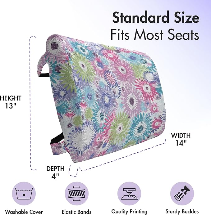 Ambesonne Floral Lumbar Back Support Pillow, Colorful Pastel Pattern with Flowers and Vintage Curls Ornate Style Gerbera Daisies, High Density Foam for Office Chairs Car Seats, 14" x 13", Purple Green