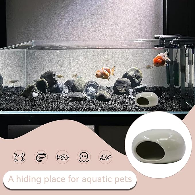 Saim Aquarium Ceramic Cave Decorations, Betta Fish Tank Accessories for Shrimp Cichlid Hiding Breeding Small Fish Bowl Hide Toys Hideout House - Light Green