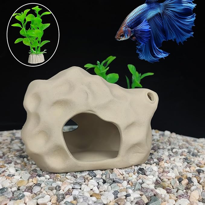 SpringSmart Aquarium Decor Rock Cave for Fish Shrimp Turtle Crab, Betta Fish Tank Decorations Ceramic Hiding Stone, Fish Bowl Landscape Rock