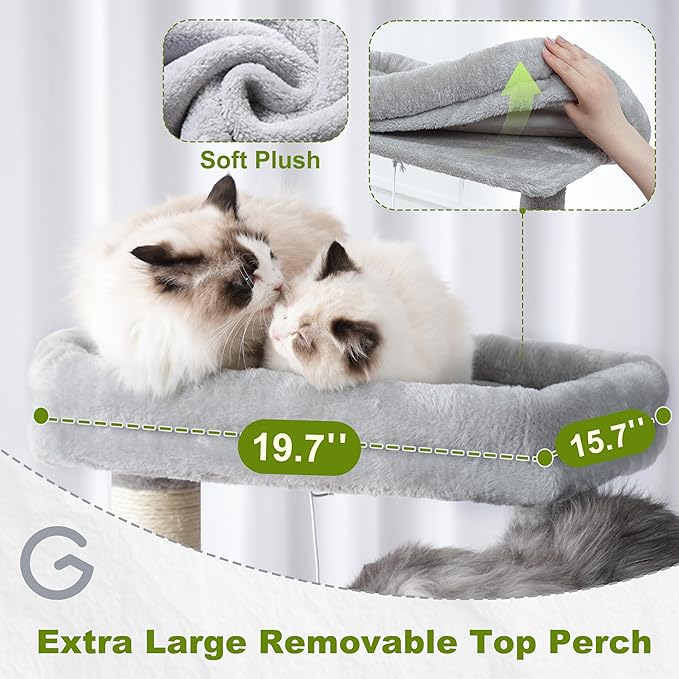 Gitelsnour Cat Tree, Cat Tower for Large Cats with 2 Big Platforms, 2 Baskets, condo and Toys, 63" Cat Scratching Posts for Indoor Cats, Light Gray GCT020W