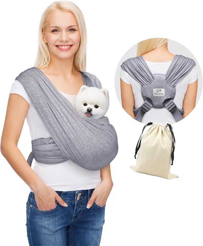 Small Dog Sling Carrier, Hands-Free, Heather Gray, Regular | Patented Front Carrier Reduces Back and Neck Strain; Adjustable, Soft Cotton, 3D Air Mesh for Puppies & Cats up to 20 lb