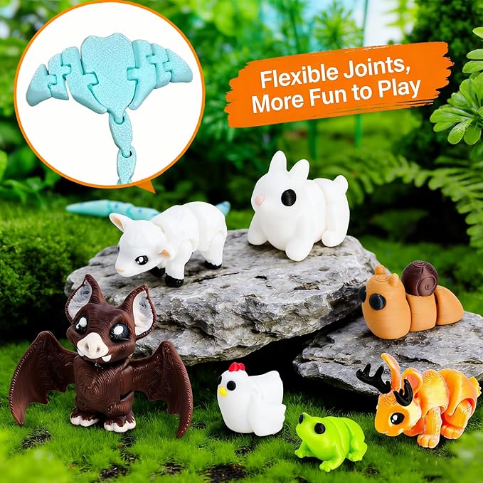 30 Pcs Mini 3D Printed Animal Statues Figurines Set Movable Joints Surprise 3D Printed Animals Cute Desk Decor Party Favors for Adults Home Office Desk Decoration Display