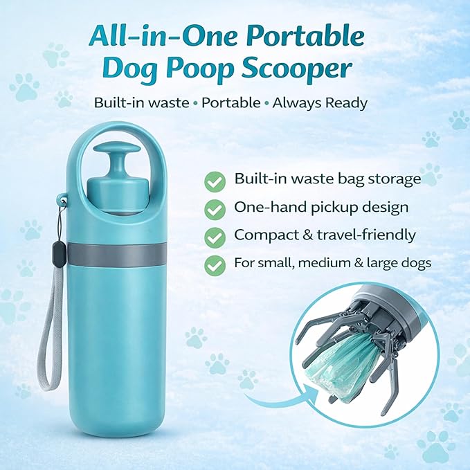 Dog Pooper Scooper for Large Small Dogs - Portable Eco-Friendly Lightweight Poop Scooper for Dogs, Mini Waste Picker for Lawn, Grass, Gravel, and Easy to Carry (7.4 x 2.8in) Blue