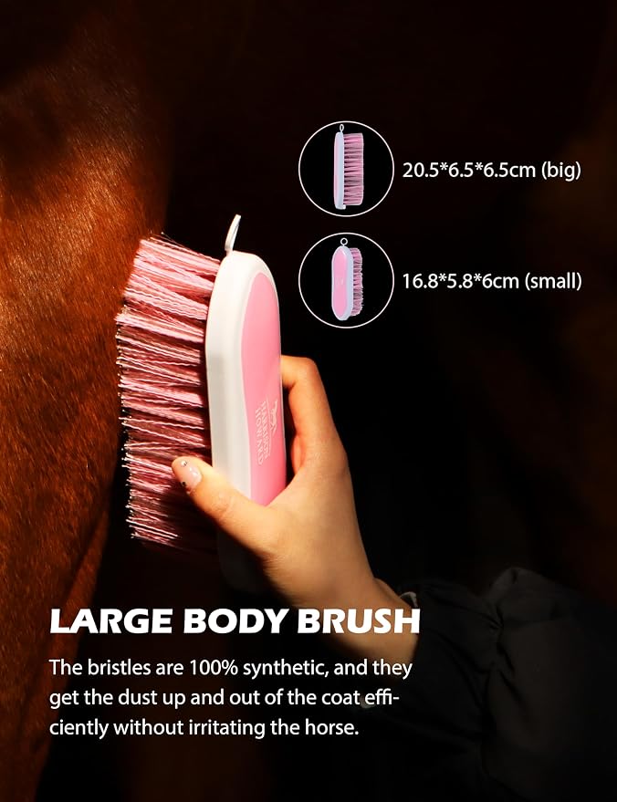 Harrison Howard Horse Grooming Kit 9 Piece with Tote, Non-Slip Silicone Grip Brush Set for Horses, Shedding Bathing Daily Care, Beginner Friendly Pink