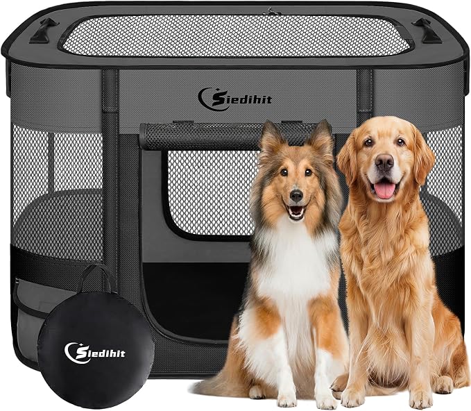 Siedihit Dog Playpen, Cat Pet Puppy Crate, Portable Playpens Indoor Outdoor (Dark Grey, Large)