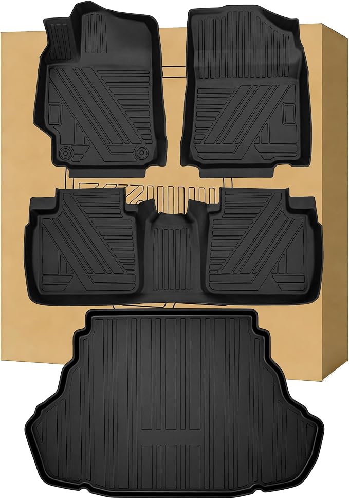 Aiqiying Floor Mats＆Cargo Liners Compatible with Toyota Camry 2012-2017 Modelss，All Weather Waterproof Durable Custom-Fit Trunk Tray Front Rear Rows Full Set Carpet Protection TPE Accessories