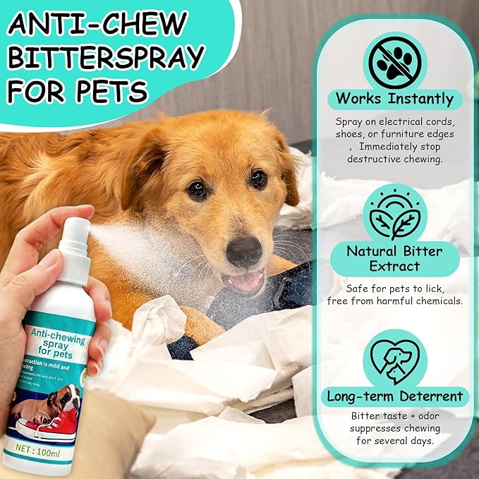 No Chew Spray for Dogs -Bitter Apple Spray for Dogs to Stop Chewing Licking of Furniture, Shoes, Bandages, Dog Training & Behavior Aids Spray, Indoor Outdoor