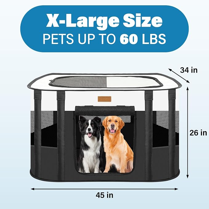 Dog Playpen - Foldable Cat Play Pens for Pubby, Kitten, Rabbit, Portable Pet Tent with Carring Bag for Indoor/Outdoor Travel Camping Black X-Large