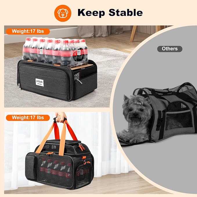 pidipiti 17x12.5x8.5 Soft-Sided pet Carrier,for Extra-Small Dog/Medium cat | top and 1 side Expandable,TSA Approved,for jetblue and Other Airlines only Have 8.5'' Height Space underseat