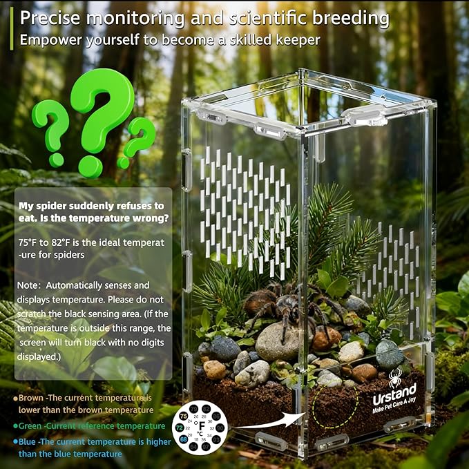 Jumping Spider Enclosure, Front-Opening Acrylic Spider Terrarium with Magnetic Door,Laser-Cut Biomimetic Ventilation System, Escape-Proof for Feeder Insects (4.3"x4.3"x7.8")