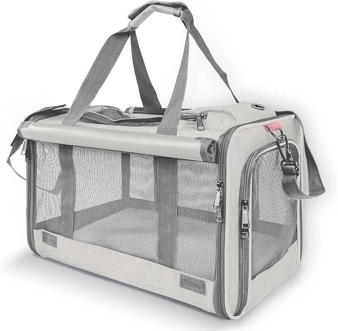 GAPZER Pet Carrier for Large Cat Soft-Sided Animal Traveling Bag for Medium Cat up to 20lbs / Washable Small Dog Puppy 10 lbs Crate Case with Privacy Curtains for Home Outdoor Travel Beige White