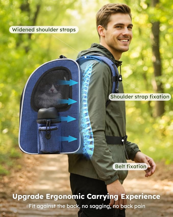 pecute Cat Backpack Visiable, Cat Carrier Expandable with Acrylic Window | Durable Oxford Cloth, Lockable Zipper,Use for Pet Under 11 lbs to Travel