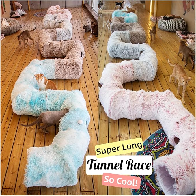 XxingSheep 4-Cave Plush XL Cat Tunnel Bed Indoor Cats Peekaboo Toy Mat Pink | Plush XL Cat Tunnel Bed, 4-Cave Peekaboo Toy, Cozy Donut Mat for All Cats