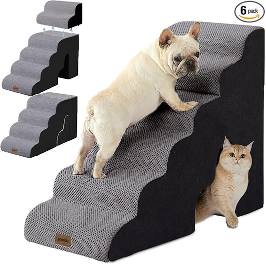 ZOMISIA Dog Ramp for High Beds with Tunnel, 29" H 6 Steps for Large Dog | Tunnel 2 in 1 with Zippers, Suitable for Short-Legged Dogs Get on Bed, Non-Slip Durable Dog Steps with High-Density Foam