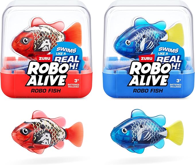 Robo Alive Robo Fish Robotic Swimming Fish (Blue + Red) by ZURU Water Activated, Changes Color, Comes with Batteries, Amazon Exclusive (2 Pack) Series 3