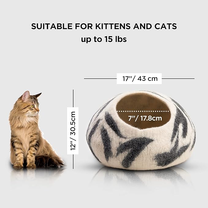 Luxurious Merino Wool Cat Cave - Foldable Hideaway Pod for Indoor Cats - Premium Felt Kitten Pet Enclosure - Covered Cat House for Ultimate Cozy Comfort by Woolygon (Zebra)