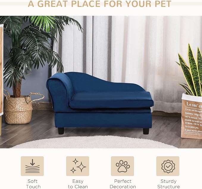 PawHut Luxury Fancy Dog Couch with Hidden Storage, Small Dog Sofa Bed with 2" Soft Foam, Modern Pet Furniture for Puppies & Little Breeds, Blue | Small Dog Sofa Bed with 2" Soft Foam, Modern Pet Furniture for Little Breeds