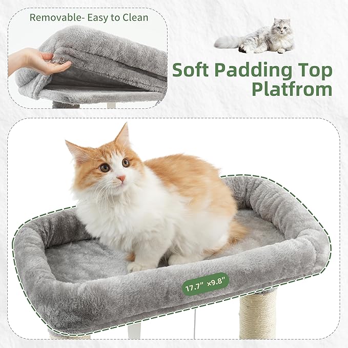 Gitelsnour Cat Tree for Indoor Cats, 55.1 inch Cat Tower with 7 Sisal Scratching Posts, Multi-level Cat Condo wit Large Play Platform Furry Ball, Cat Cave, 2 Padded Perches, Basket, Light Gray GCT013W