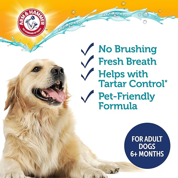 Arm & Hammer Complete Care Dental Water Additive for Dogs, Easy Portion Bottle 16 Fl Oz, Dog Breath Freshener, Odorless and Flavorless, Baking Soda Enhanced for Tartar Control