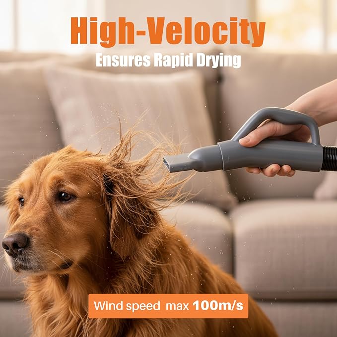 NEWBULIG Dog Hair Dryer with Heater for Grooming, High Velocity Speed | 1550W Dog Blow Dryer, Temperature Adjustable Dog Blower Grooming, Grey