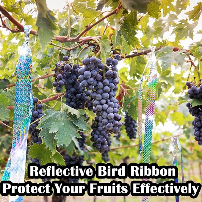 [984FT] Effective Birds Scare Reflective Ribbon Reflectors,Dual-Sided Flashing Streamers to Keep Pigeons, Hawks, Woodpeckers, Geeses Away from Trees Plants Crops Garden Porch,2*Rolls