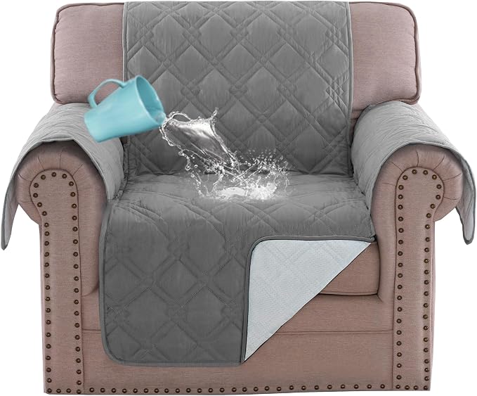 H.VERSAILTEX Chair Sofa Slipcover 100% Waterproof Couch Cover Furniture Protector Cover with Elastic Straps for Pets Kids Children Dog Cat(Chair, Dove Grey)