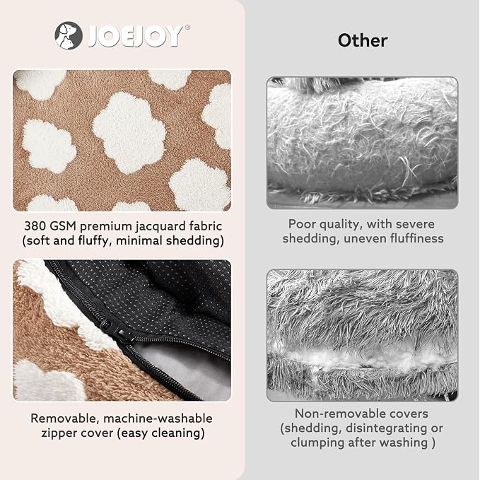 JOEJOY Jacquard Donut Round Dog Beds Large Sized Dog, Brown 36x36x8in, Removable Washable Cover, Cute Pattern, Ultra Soft Fluffy Calming Pet Bed with Thick Supportive Bolster