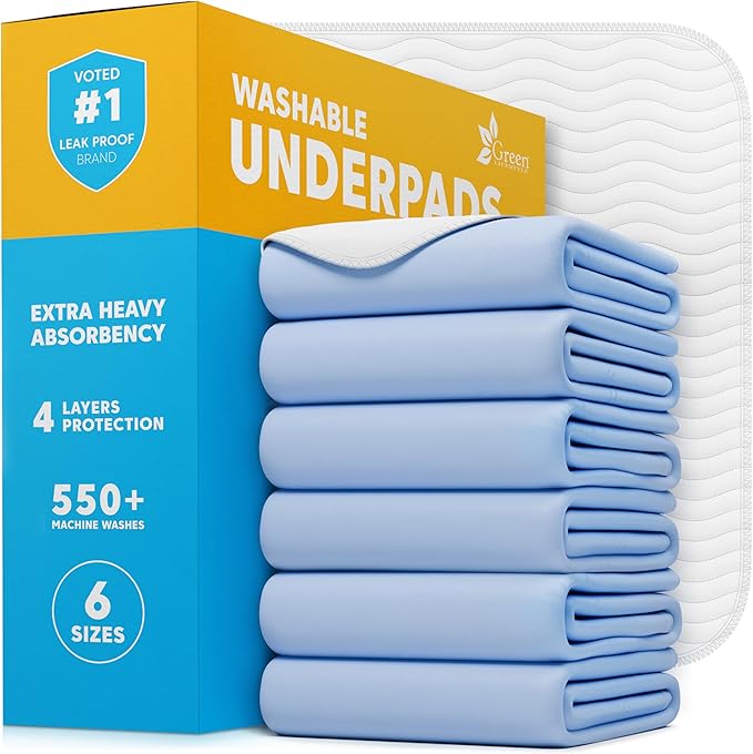 Washable Underpads - Large Pads for use as Incontinence Bed Pads, Reusable Pet Pads, Great for Dogs, Cats, Bunny, Seniors Bed Pad (Pack of 6 - 34x36)
