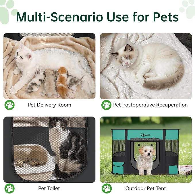 Siedihit Dog Playpen, Cat Pet Puppy Crate, Portable Playpens Indoor Outdoor | Portable Tent Travel Camping Use,Foldable Dog Kennel Tent Crate for Rabbit Small Animals with Carrying Case(Green,Small )