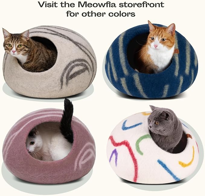 Cat Cave – Premium Felt Cat Bed for Indoor Cats, Handmade 100% Merino Wool (Light Grey, Medium) (Pack of 2)