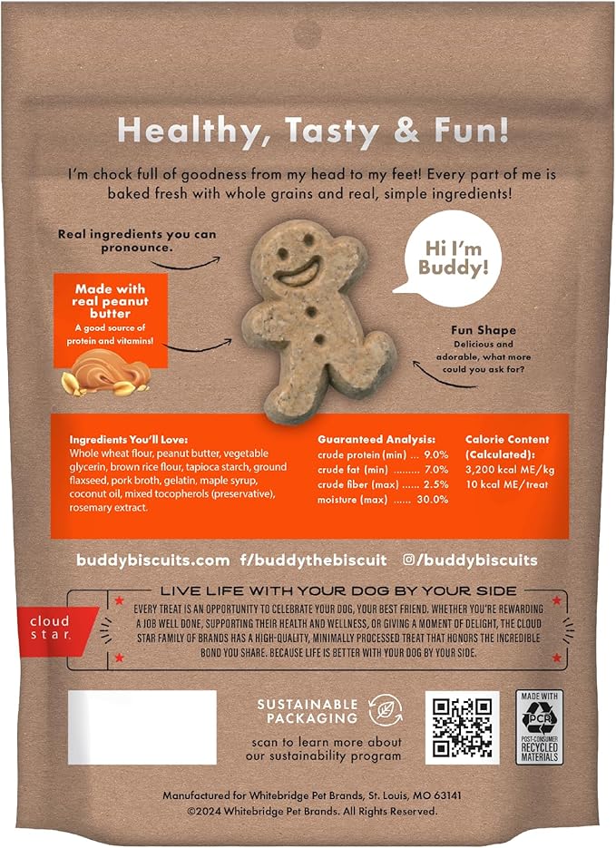 Buddy Biscuit Softies 20 oz Pouch, Soft & Chewy, Natural Peanut Butter Flavor Dog Treats, Oven Baked in the USA