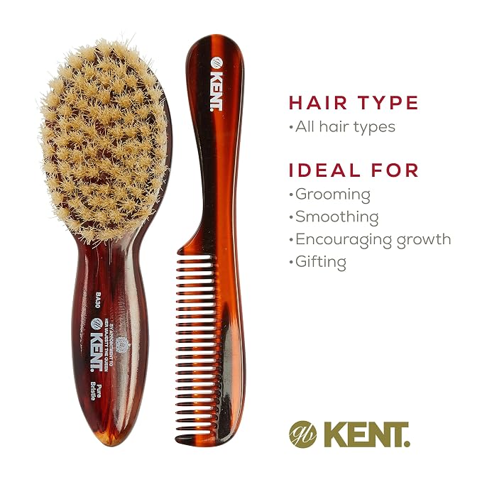 Kent BA30 Cradle Cap Baby Hair Brush with Ultra Soft Natural Bristles and Smooth Cradle Cap Comb, Baby Essentials for Newborn Hair Brush and Baby Comb