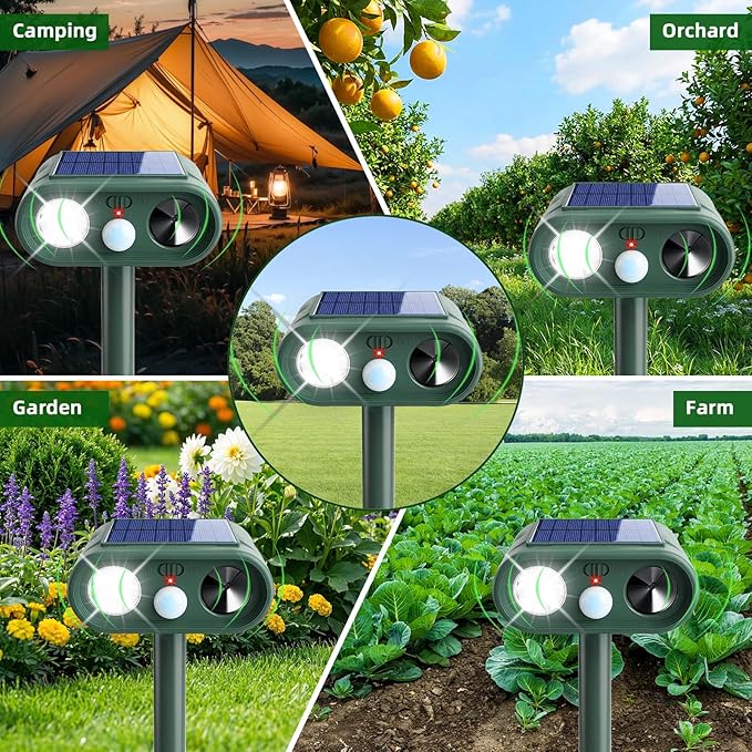 Sonic Fortress Pro Deer Repellent Devices, Solar Ultrasonic Racoon Squirrel Repellent Outdoor IP65 Motion Activated Animal Repeller Cat Deterrent Light to Scare Rabbit Dog Skunk Out of Garden Yard(4)