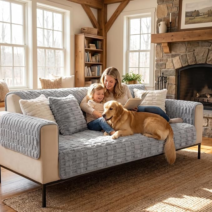 FUANGUI Waterproof Couch Cover for Dogs, Washable Pet Couch Covers for Sofa | Soft Cat Dog Bed Cover Non-Slip Couch Covers for 3 Cushion Couch Sofa Pet Friendly