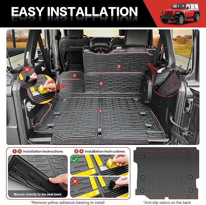 Cargo Liner with Seat Back Cover Fit for 2018-2025 Jeep Wrangler JL Unlimited 4 Door 4X4, Cargo Mat TPE Seat Back Protector for 2024 Jeep Wrangler JL/JLU Accessories(Cargo Mat+ Backrest Mats)