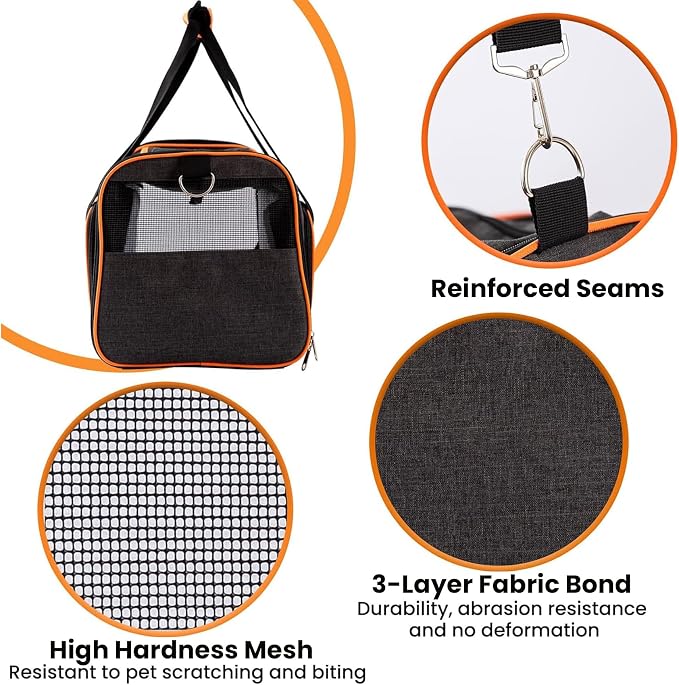 Pet Carrier Airline Approved, 17x11x11 TSA Travel Carrier | 5-Side Expandable Entry, Lightweight Alloy Frame, Collapsible Storage, Washable Wool Mat, Comfortable Bag for Cats & Dogs