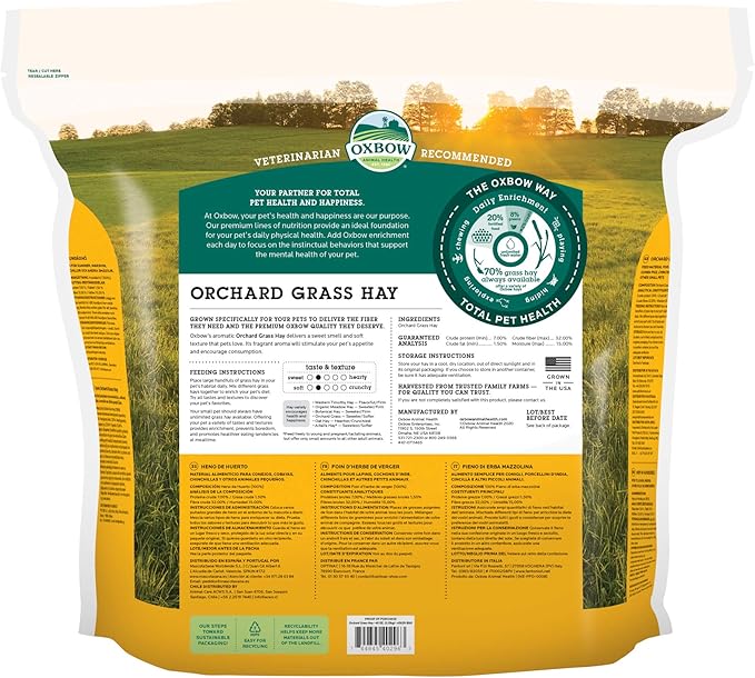 Oxbow Orchard Grass Hay for Small Pets – All-Natural Long Strand Fiber Hay for Rabbits,Guinea Pigs,Chinchillas,and Hamsters – Supports Digestive Health and Enrichment-– 40 oz Bag,(Pack of 2)