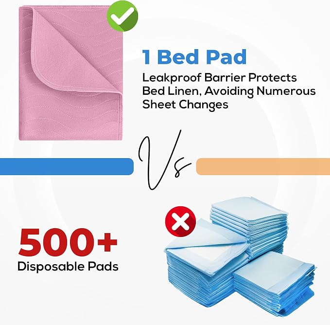 4 Pack Waterproof Reusable Heavy Absorbency Incontinence Bed Pads 34"x52" | Utopia Bedding Washable Underpads, Chuck Pads for Adults, Kids, Elderly and Pets, Bedwetting Pads for Sofa and Couch, Pink