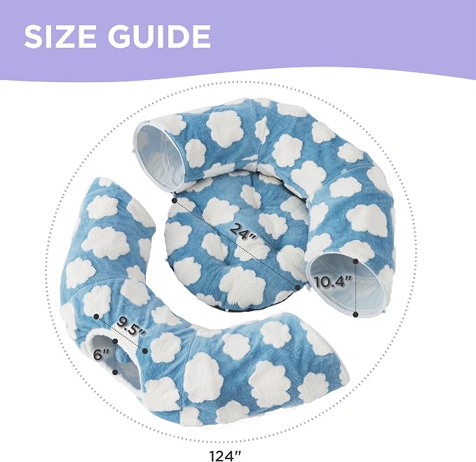 Lesure Donut Cute Jacquard Large Cat Tunnel Bed Kitten Toys for Dog Bunny | 39.5x39.5x10in,Round Large Cat Bed Tube for Multi Kittens,Pet Peekaboo Cave Toy,Spiral Hideaway,Washable Cushion,Blue