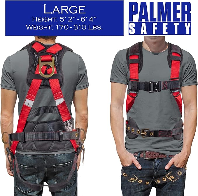 Fall Protection Hammerhead Kit I 5pt Safety Harness, 6' Double Leg Lanyard, 18" D-Ring Extender (Red - LG)