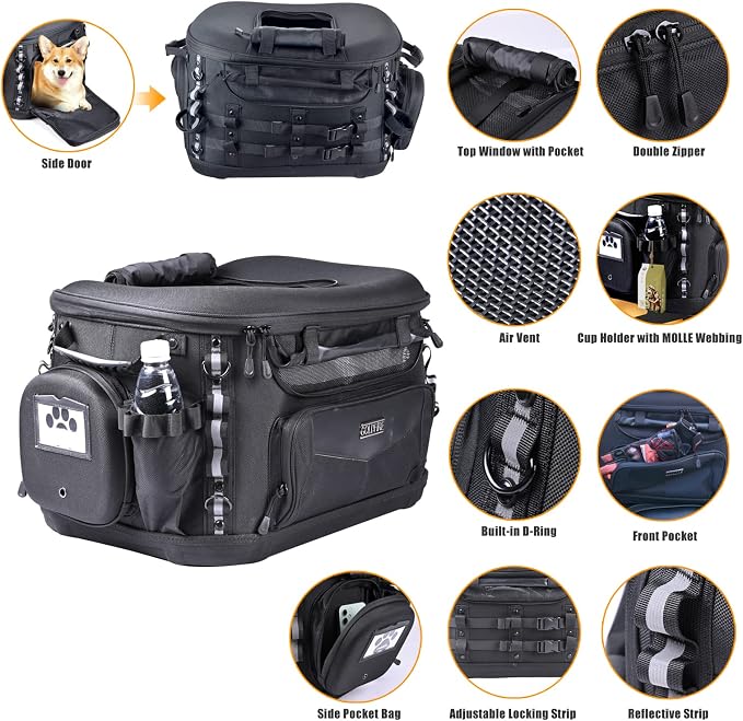 Motorcycle Dog Carrier, Portable Pet Carrier Pet Travel Bag Cat Carrier Crate for Harley Street Glide Road King Touring TrikeTriumph Tiger 900 BMW F650GS (Black)