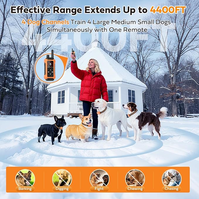Dog Shock Collar 2 Pack (5–150Lbs), 4400FT Waterproof 2 Dog Training Collar with Remote Control 5 Training Modes Rechargeable Electric Dog Collar with Light, E Collars for Small Medium Large Dogs