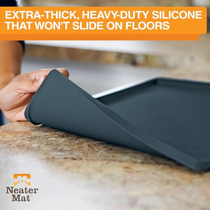 Neater Pet Brands Neater Mat Pet Mats for Food and Water, Cat & Dog Bowl Mat Waterproof Silicone, Feeding Tray, Dog Food Mats for Floors, Placemat w/Raised Edge for Under Bowls, 16” x 10”, Slate Blue