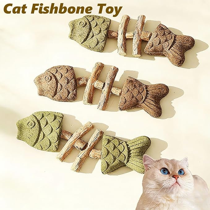 Purrident - Fix Cat Dental Health - Natural Dental Chew for Cats, Fishbone Shape Cat Teething Toy with Catnip, Durable Feline Tooth Care Tool for Indoor & Adult Cats (3CPS-C)