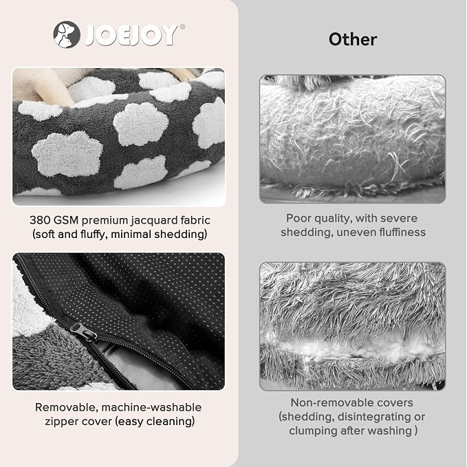 JOEJOY Jacquard Donut Round Small Dog Beds,Grey 23x23x8in, Removable Washable Cover, Cute Pattern, Ultra Soft Fluffy Calming Pet Bed with Thick Supportive Bolster